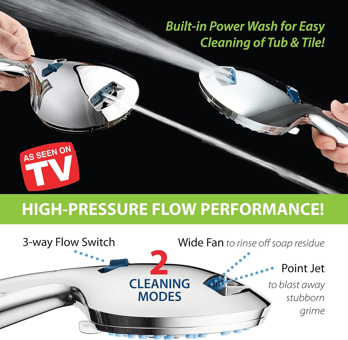 AquaCare 8-mode High Pressure Handheld Shower Head with 2-mode Power Wash