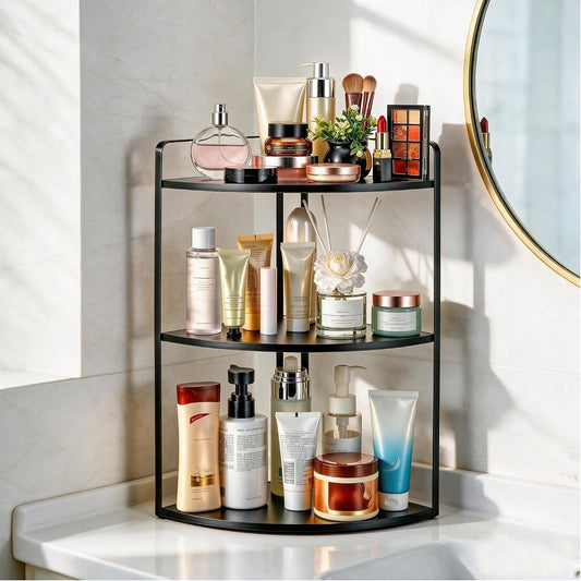 Corner Bathroom Counter Organizer, Vanity Counter Storage Shelf Black