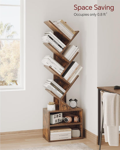 SUNMORY 6 Tier Tree Bookshelf, Tall Small Bookcase with Storage Cabinet