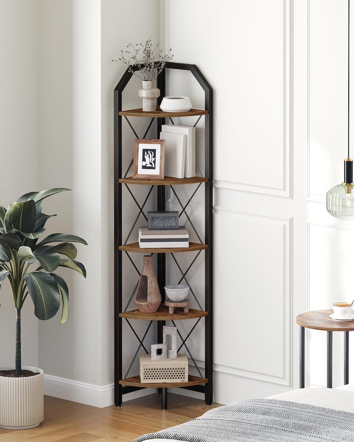 CHOEZON 6-Tier Corner Shelf, Industrial Corner Bookshelf, 71.2" Corner Storage Stand, Plant Stand Display Shelf, Corner Bookcase for Bedroom, Living Room, Home Office, Rustic Brown and Black TCJ11BF