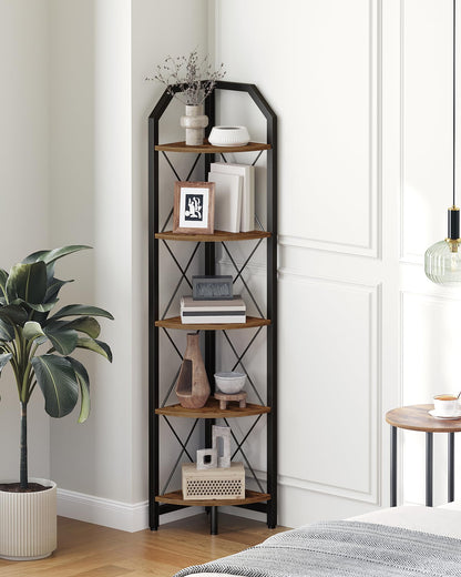CHOEZON 6-Tier Corner Shelf, Industrial Corner Bookshelf, 71.2" Corner Storage Stand, Plant Stand Display Shelf, Corner Bookcase for Bedroom, Living Room, Home Office, Rustic Brown and Black TCJ11BF