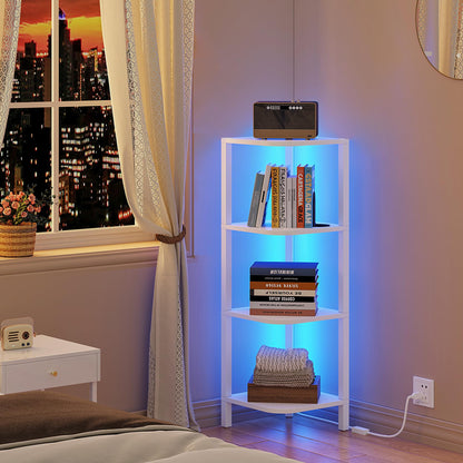 TUTOTAK Corner Shelf with LED Light, 6-Tier Corner Bookshelf
