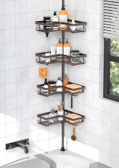 KEGII 4-Tier Corner Shower Caddy Tension Pole, Bathroom Shelf, Bronze