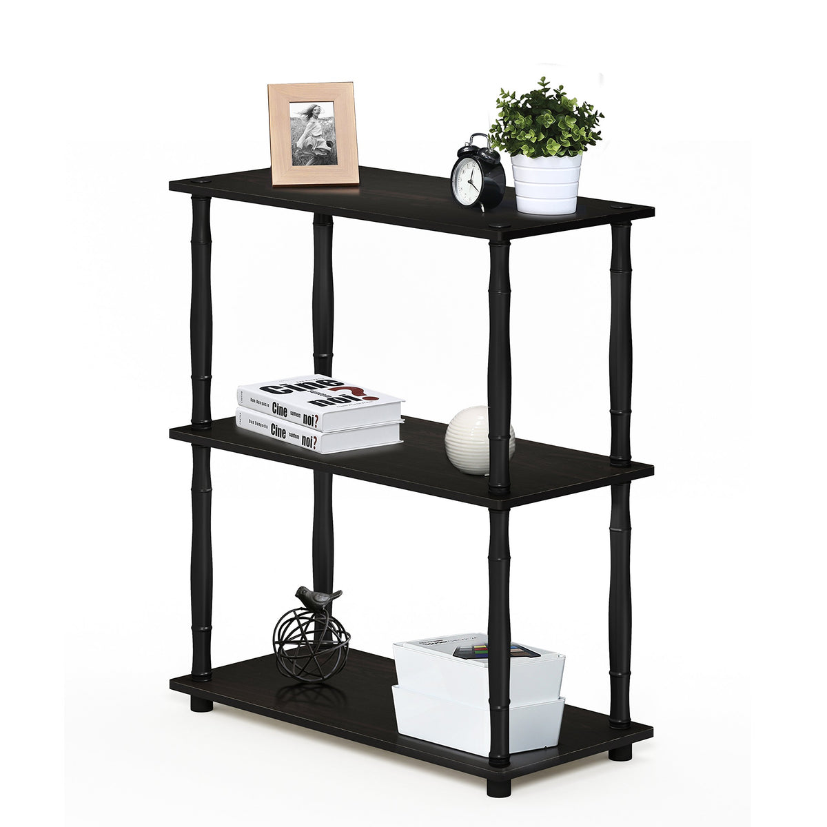 Furinno TURN-N-TUBE Corner Shelf, 5-Tier Corner Bookshelf, Open Storage Shelves, for Organization and Storage, Living Room, Home Office, Garage, Bedroom, Espresso