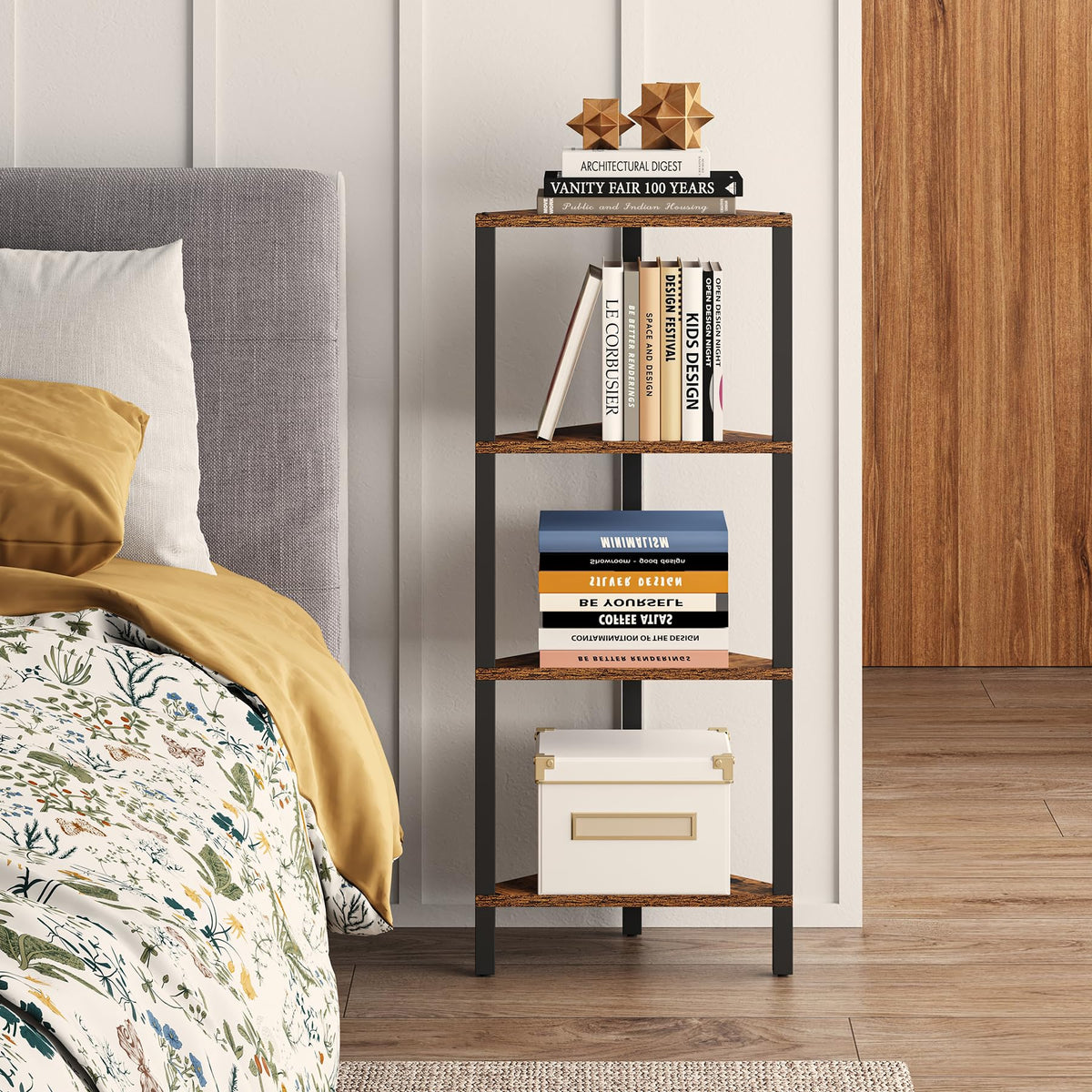 TUTOTAK Corner Shelf with LED Light, 6-Tier Corner Bookshelf
