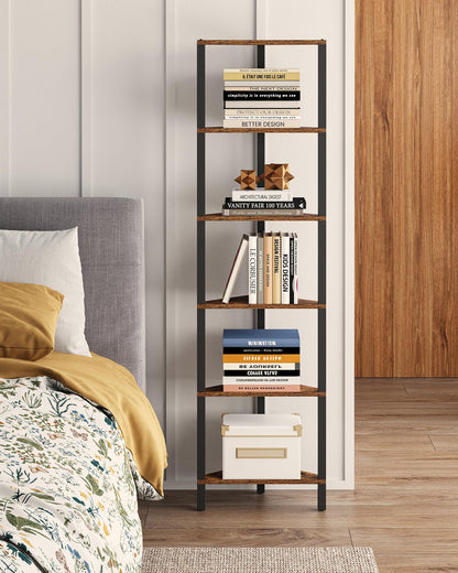 TUTOTAK Corner Shelf with LED Light, 6-Tier Corner Bookshelf