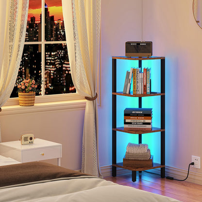 TUTOTAK Corner Shelf with LED Light, 6-Tier Corner Bookshelf