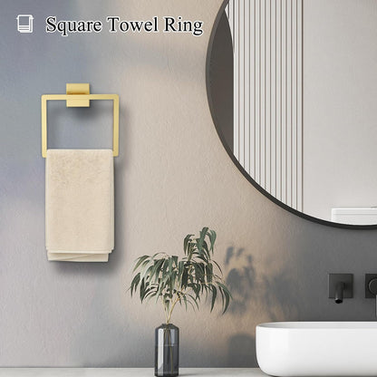 Brushed Gold Towel Bar Set 10-Piece Gold Bathroom Hardware Accessories Set,Stainless Steel Towel Rack Set for Bathroom Wall-Mounted,23.6-Inch