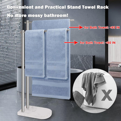 Livabber Standing Towel Rack, 304 Stainless Steel 2-Tier Towel Holder Stand with Marble Base, Modern Stylish Tall Shower Towel Bar for Bathroom Accessories, Pool（Brushed Nickel）