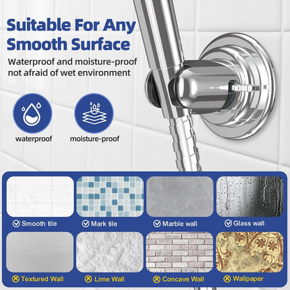 Shower Head Holder Wall Mount: Handheld Suction Cup Shower Holder, Adjustable No Drill Bathroom Wall Mount for Tile/Glass (Chrome)