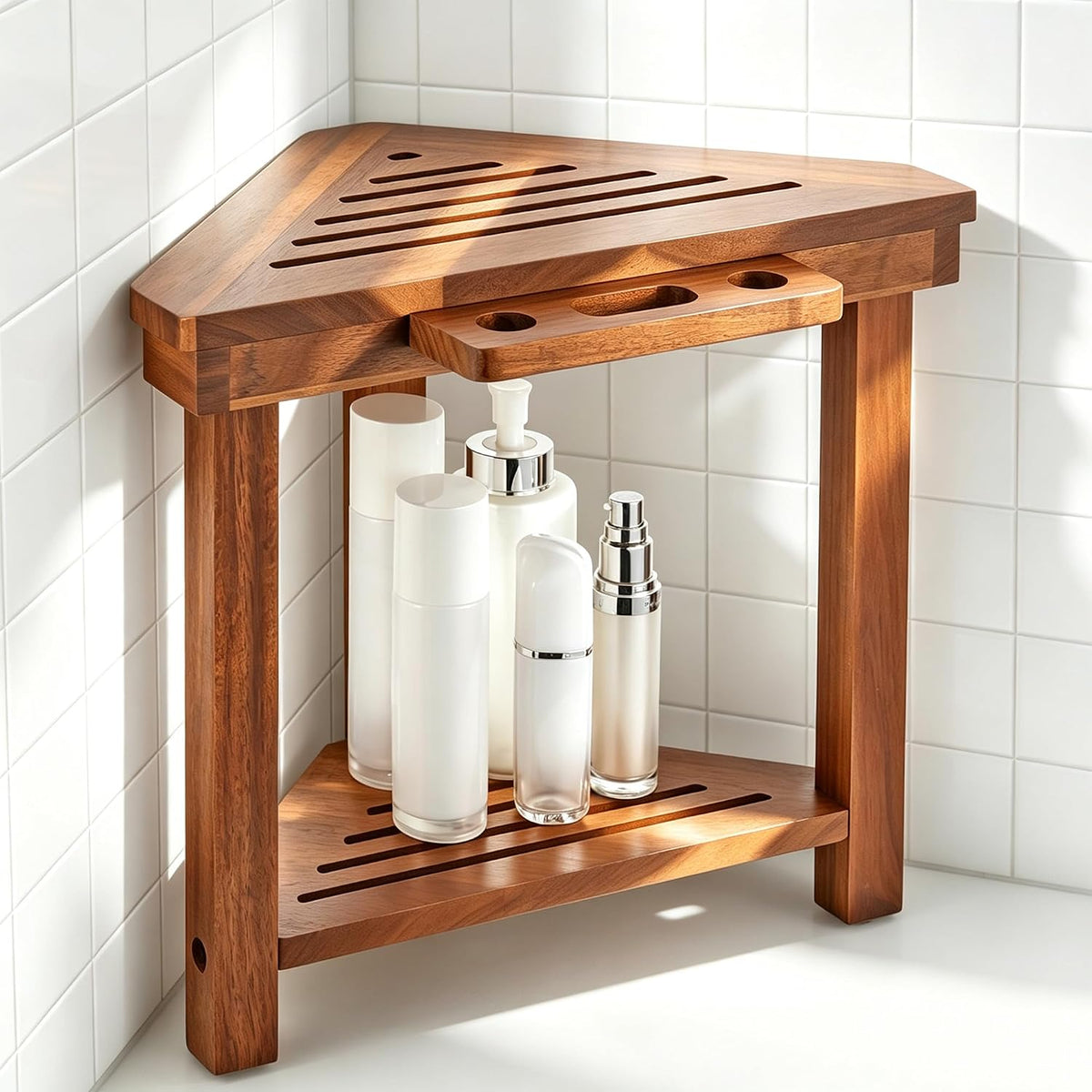 Shower Foot Rest for Shaving Legs, Corner Shower Bench with Razor Holder