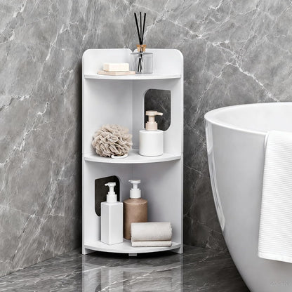 3-Tier Bathroom Corner Shelf, PVC Freestanding Corner Storage Shelf for Bathroom, Toilet, Shower, Kitchen and Small Spaces, Triangle Floor Organizer Rack, White
