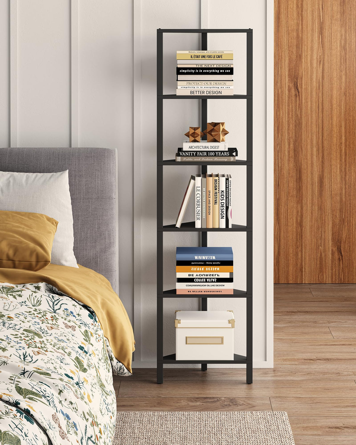 TUTOTAK Corner Shelf with LED Light, 6-Tier Corner Bookshelf