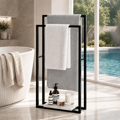 KES Standing Towel Rack, Heavy Marble Base, 2-Tier Floor Stand, Matte Black