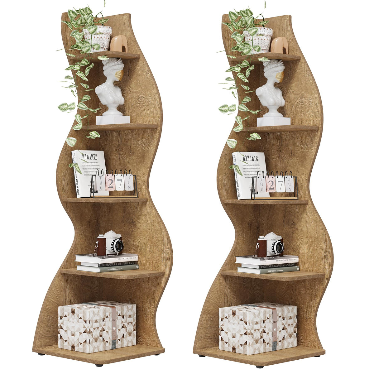 Tribesigns Corner Shelf, Modern 5-Tier Wall Corner Bookshelf, Stylish Corner Small Bookcase Storage Rack Plant Stand with Unique Shape for Living Room, Home Office (Sage Green, 1PC)