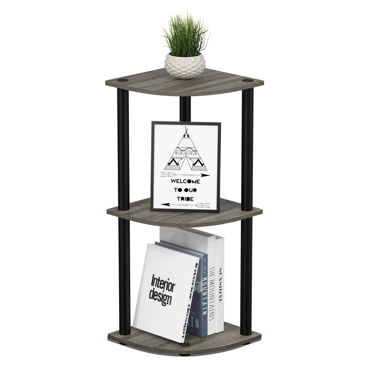 Furinno Turn-N-Tube Corner Shelf, 5-Tier Corner Bookshelf, Open Storage Shelves, for Organization and Storage, Living Room, Home Office, Garage, Bedroom, Black Espresso