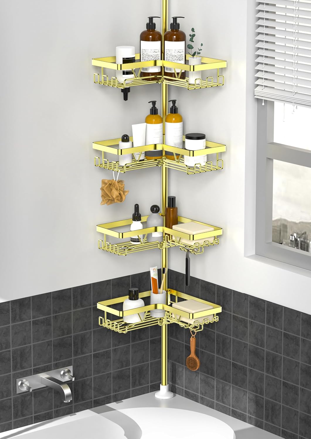 KEGII 4-Tier Corner Shower Caddy Tension Pole, Bathroom Shelf, Bronze
