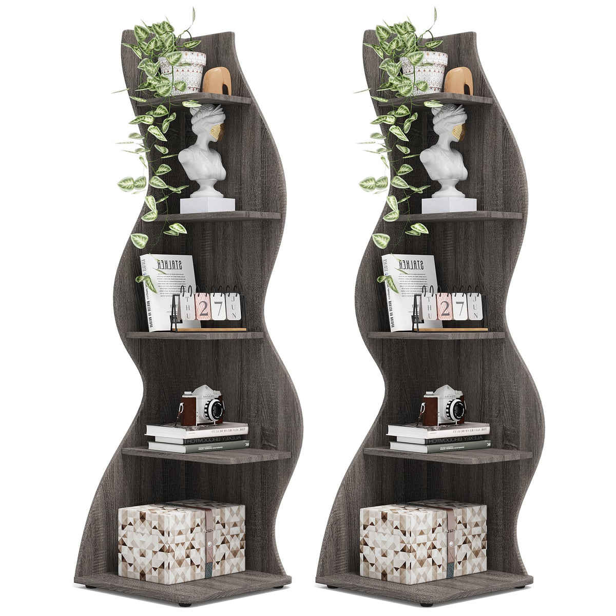 Tribesigns Corner Shelf, Modern 5-Tier Wall Corner Bookshelf, Stylish Corner Small Bookcase Storage Rack Plant Stand with Unique Shape for Living Room, Home Office (Sage Green, 1PC)