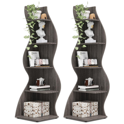 Tribesigns Corner Shelf, Modern 5-Tier Wall Corner Bookshelf, Stylish Corner Small Bookcase Storage Rack Plant Stand with Unique Shape for Living Room, Home Office (Sage Green, 1PC)