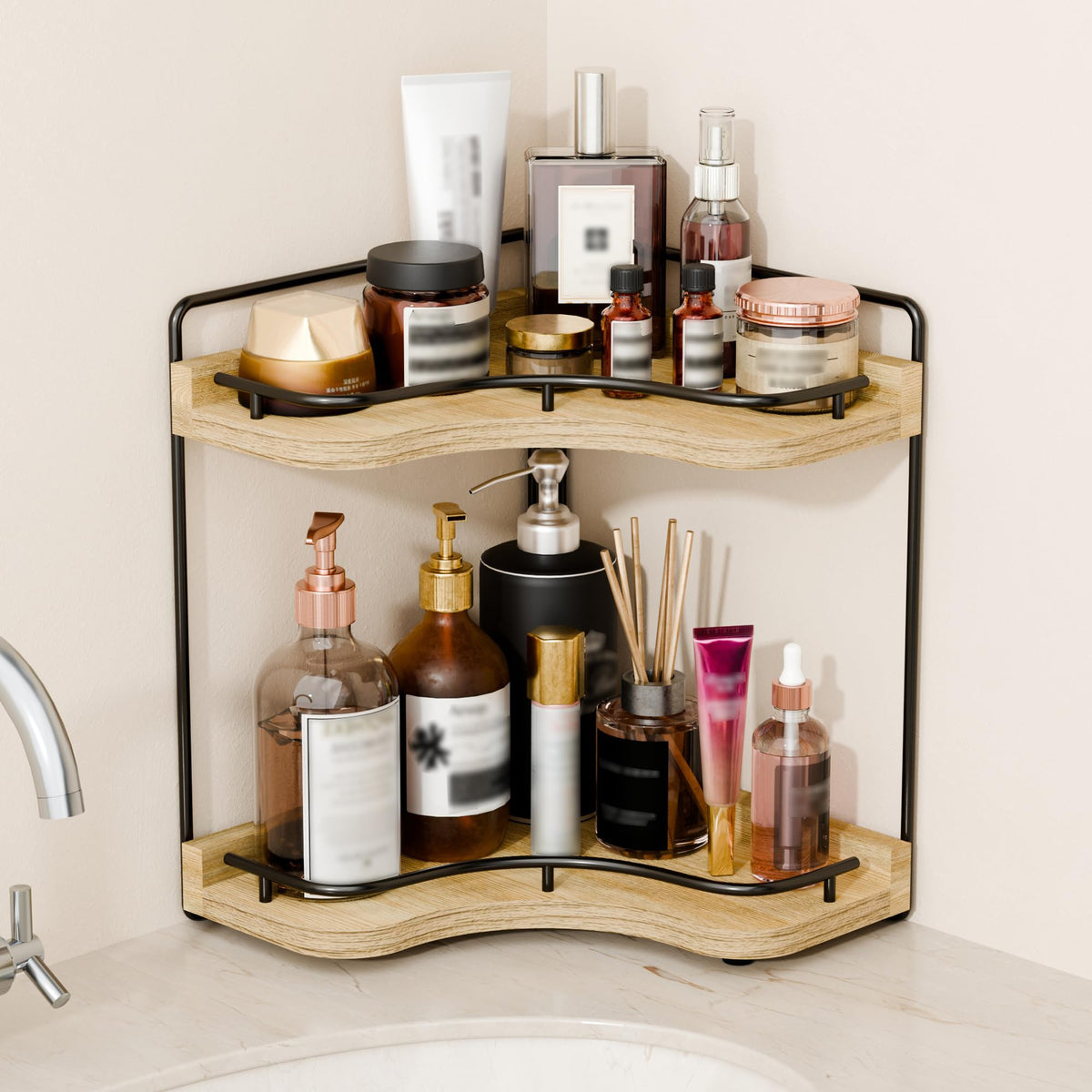 2-Tier Corner Bathroom Counter Organizer for Storage, Dark Brown